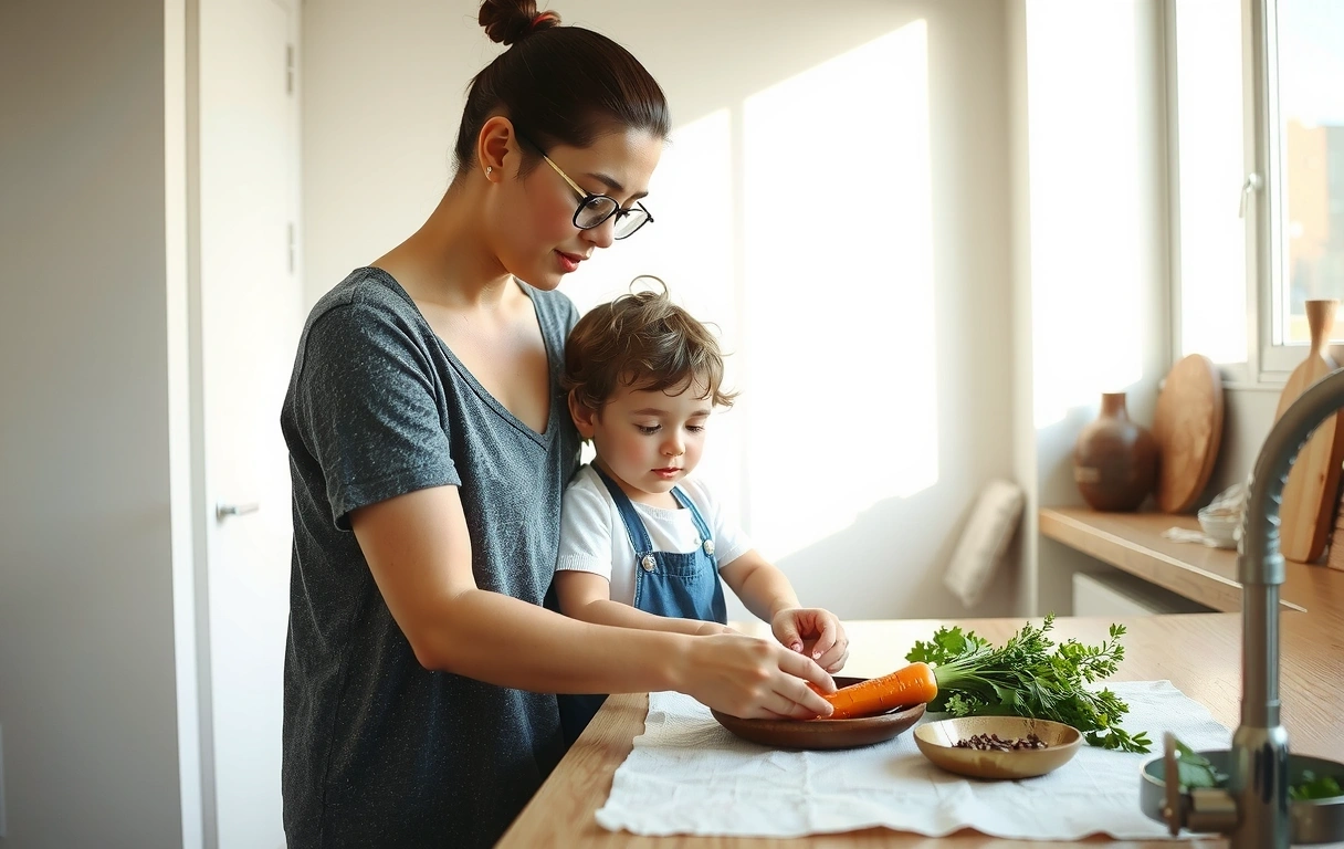 Crianças na cozinha aprendendo sobre nutrição